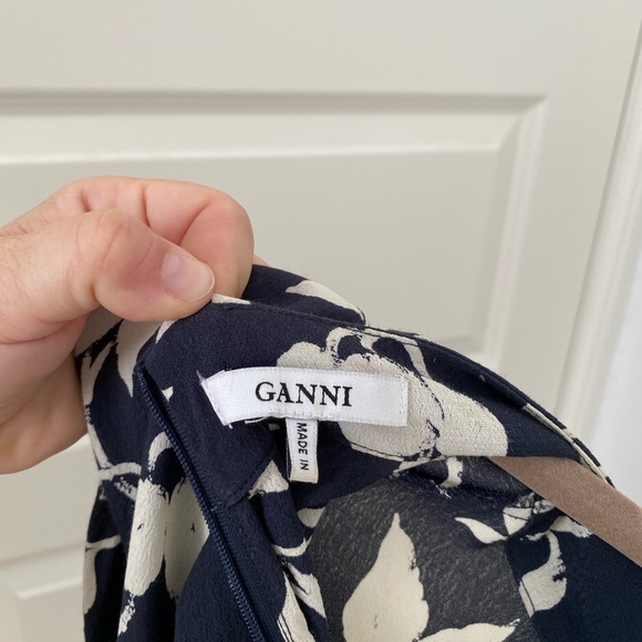 GANNI - Women's Maxwell Crepe High Neck Dress - Vanilla Ice Bell Flower - Picture 3 of 11